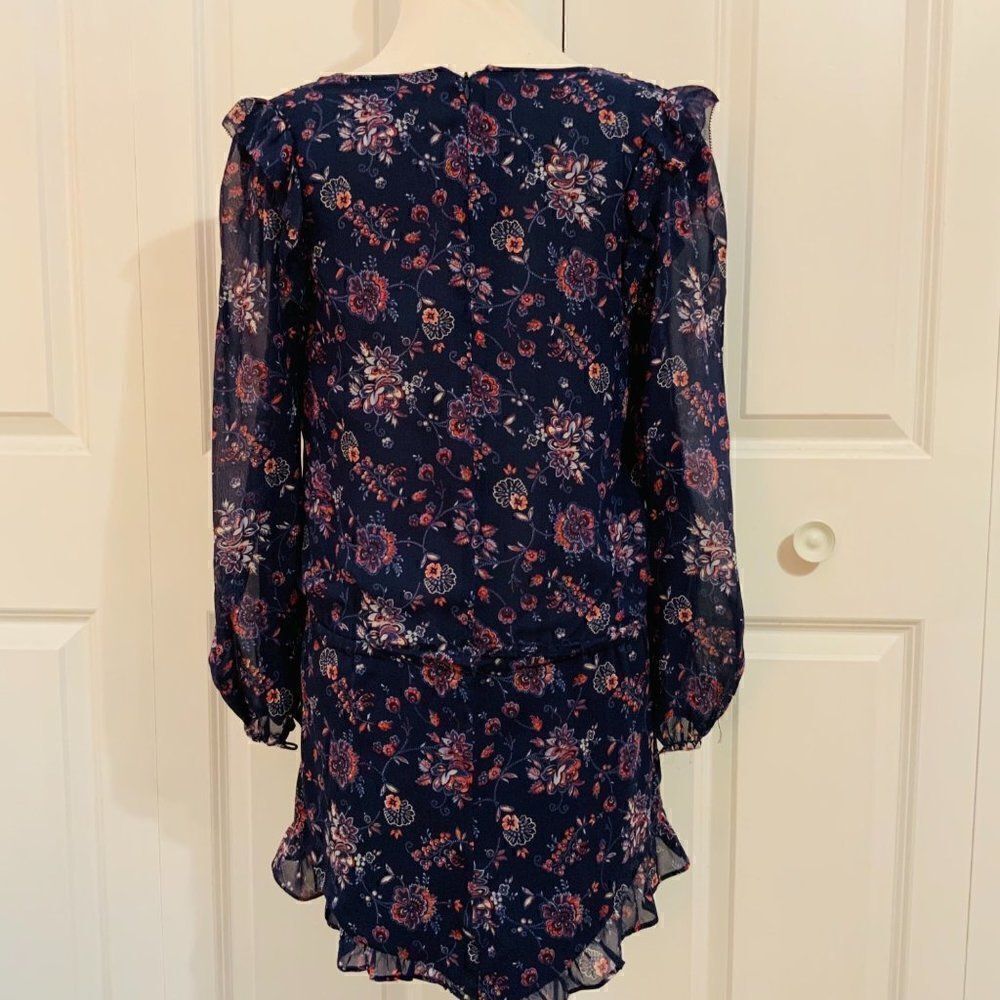 Joie Silk Blue Pink Floral Long Sleeve Drop Waist Tunic Mini Dress Small - Picture 5 of 12
